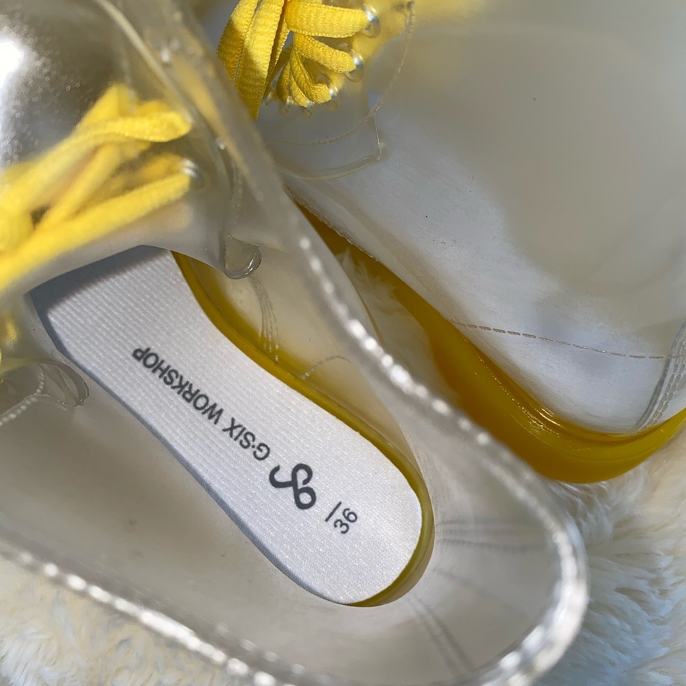 NWOT G-Six Workshop Translucent Ginny Yellow Fluorescent Sole Rain boots - Picture 4 of 7
